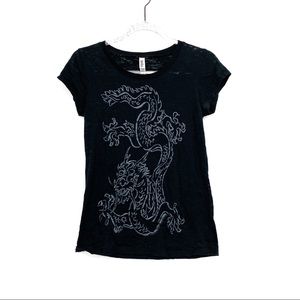 Semi sheer black dragon print graphic tee size M